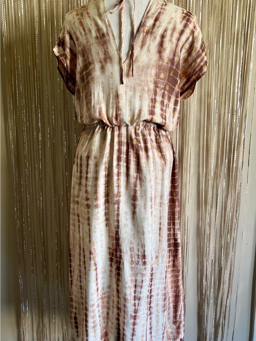 Love Stitch Cream and Brown Tie-Dye Maxi Dress